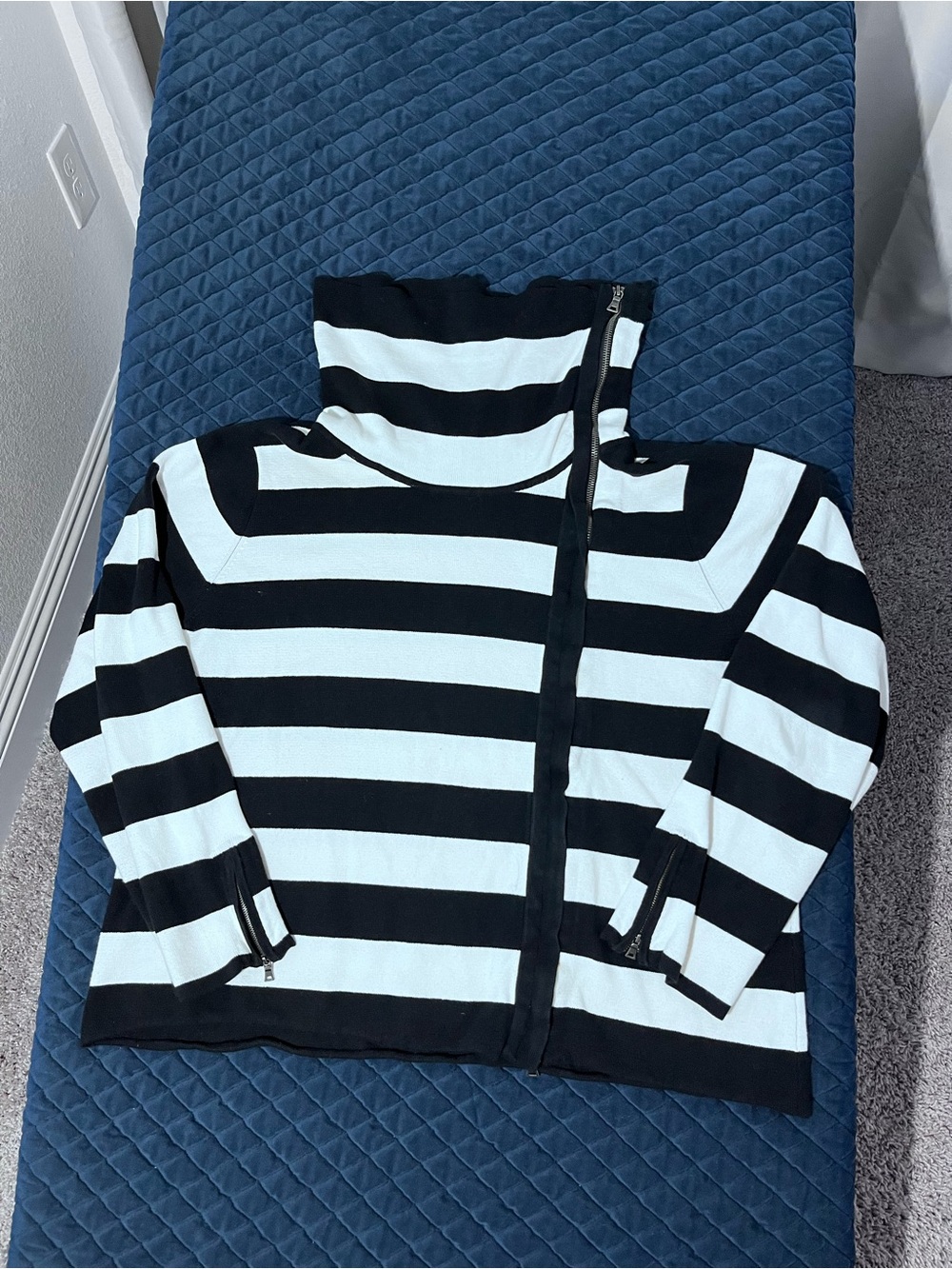 Lane Bryant Striped Asymmetric Zip Turtleneck Sweater - 100% Cotton - 22/24 Size